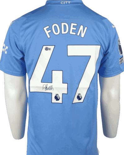 Camiseta del Manchester City de la temporada 2023-2024 firmada por Phil Foden (incluye certificado). Talla L.