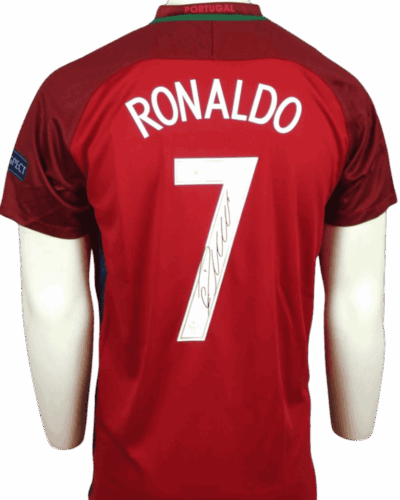 Jersey kandang Portugal Final Euro 2016 Bertanda Tangan Cristiano Ronaldo (Termasuk sertifikat) Ukuran - L