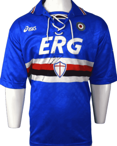Jersey kandang vintage Sampdoria 1994-1995 Ditandatangani oleh Ruud Gullit (Termasuk foto penandatanganan) ukuran - L