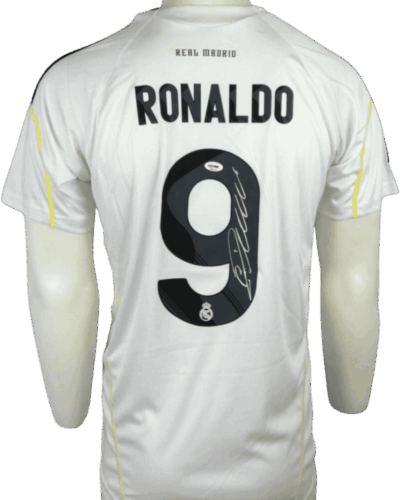 Jersey kandang Real Madrid 2009-2010, ditandatangani oleh Cristiano Ronaldo (termasuk sertifikat) Ukuran - L