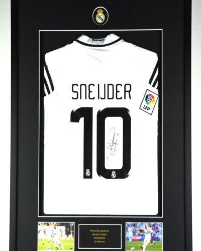 Real Madrid Maillot Domicile Encadré 2008-2009 Signé par Wesley Sneijder (Incl. Photo de Dédicace)