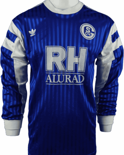 Schalke 04 thuisshirt (wedstrijd gedragen) 1990-1991 gesigneerd door Günter Güttler en selectie maat - L