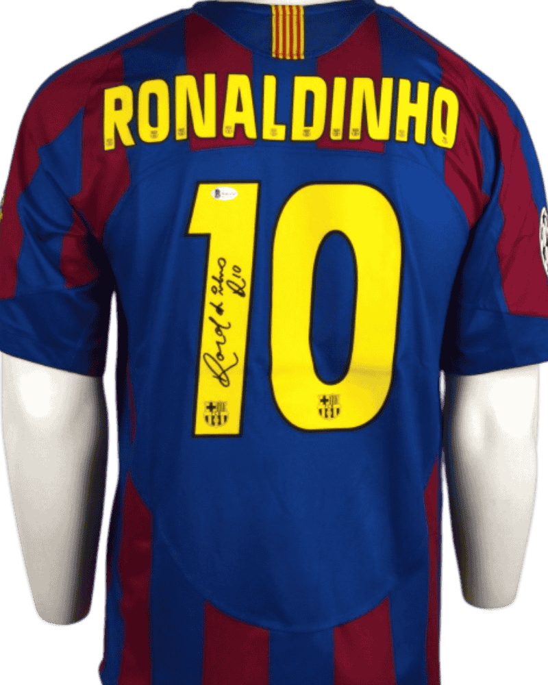 Barcelona thuisshirt CL finale 2006 Gesigneerd door Ronaldinho (Incl. certificaat) Maat - L-achter