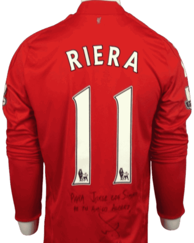 Liverpool gesigneerd (wedstrijd gedragen) thuisshirt 2008-2010 Albert Riera maat - XL