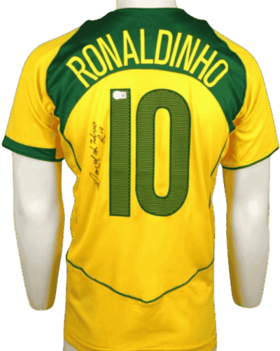 Brazilië thuisshirt 2004-2006 Gesigneerd door Ronaldinho (Incl. certificaat) Maat - L